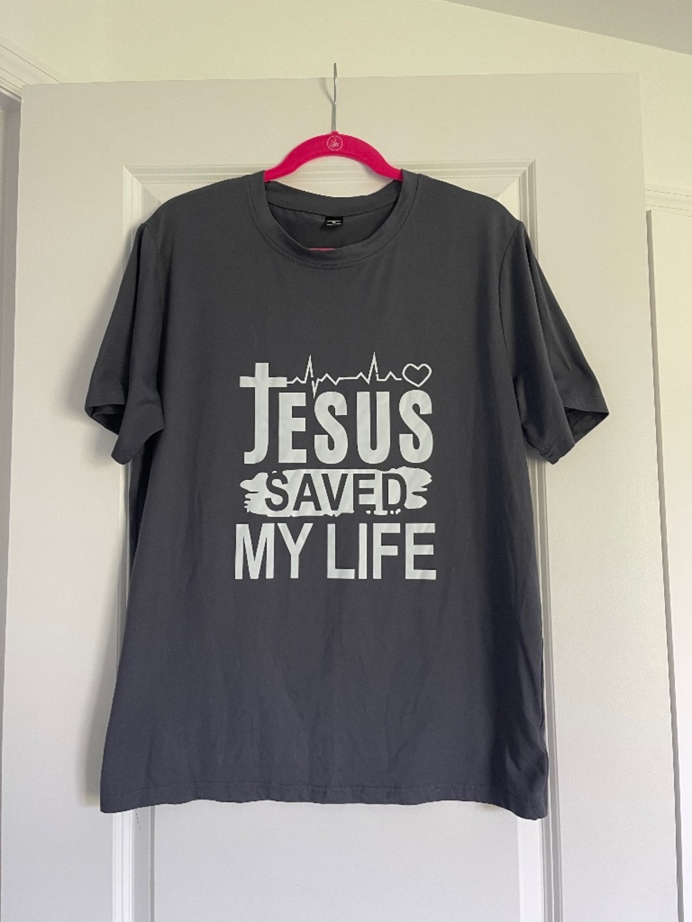 Manfinity Jesus Saved My Life Mens TShirt Grey Size Medium